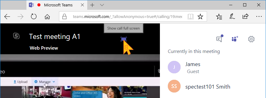Instructions for full-screen in Microsoft Teams
