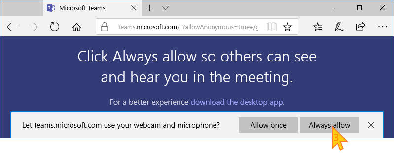 Instructions for enabling webcam and microphone in Microsoft Teams